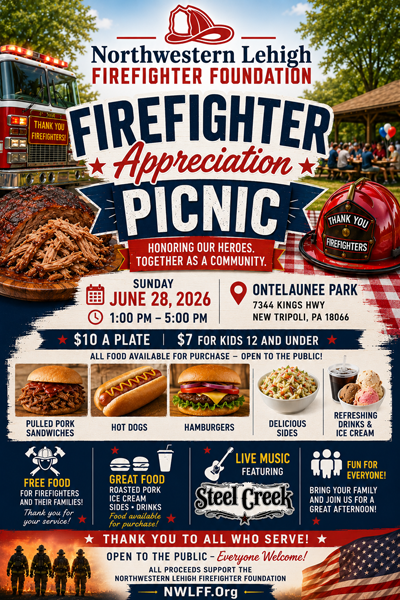 Northwestern Lehigh firefighters application picnic in new Tripoli pa in June 2026